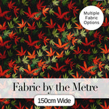Autumn Red and Green Cannabis Leaves Dense Seamless Pattern Digital Print Fabric by the Metre UK Sewing Quilting Textile