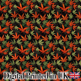 Autumn Red and Green Cannabis Leaves Dense Seamless Pattern Digital Print Fabric by the Metre UK Sewing Quilting Textile