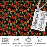 Autumn Red and Green Cannabis Leaves Dense Seamless Pattern Digital Print Fabric by the Metre UK Sewing Quilting Textile