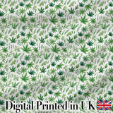 Botanical Mixed Green Leaves and Cannabis Seamless Pattern Digital Print Fabric by the Metre UK Sewing Quilting Textile