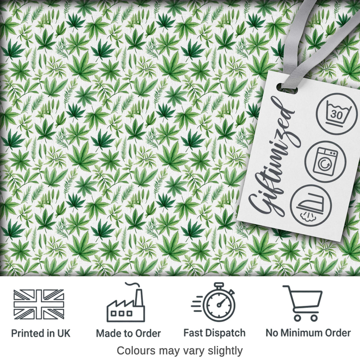 Botanical Mixed Green Leaves and Cannabis Seamless Pattern Digital Print Fabric by the Metre UK Sewing Quilting Textile