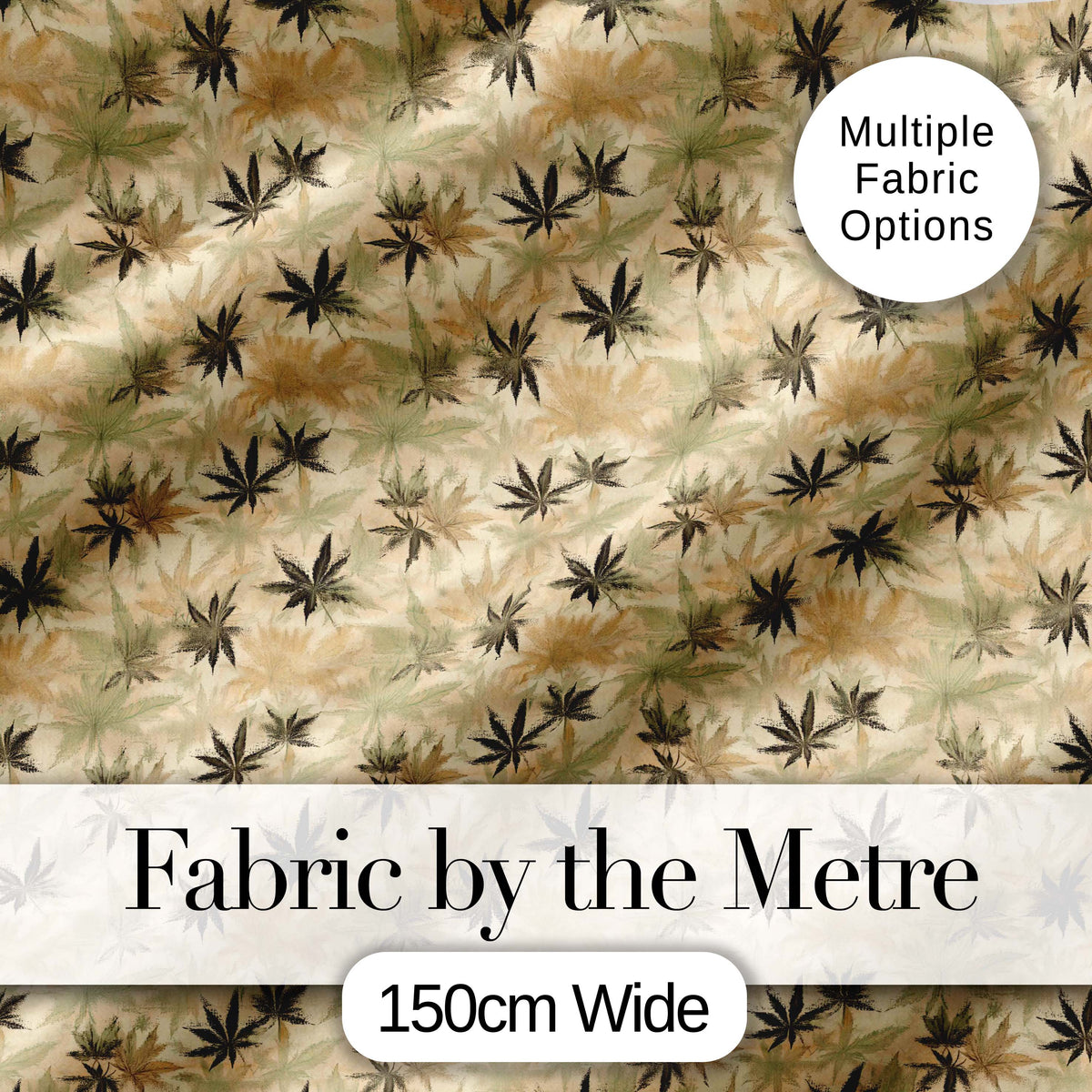 Vintage Beige and Brown Cannabis Leaf Seamless Pattern Digital Print Fabric by the Metre UK Sewing Quilting Textile