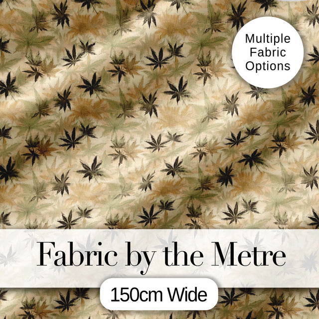 Vintage Beige and Brown Cannabis Leaf Seamless Pattern Digital Print Fabric by the Metre UK Sewing Quilting Textile