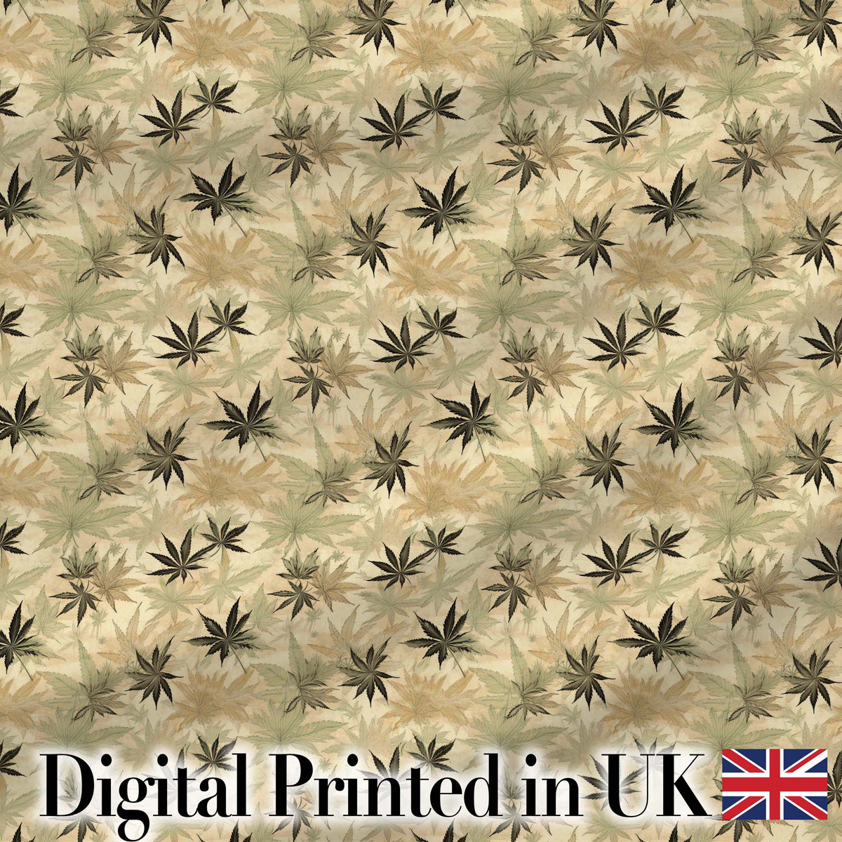 Vintage Beige and Brown Cannabis Leaf Seamless Pattern Digital Print Fabric by the Metre UK Sewing Quilting Textile