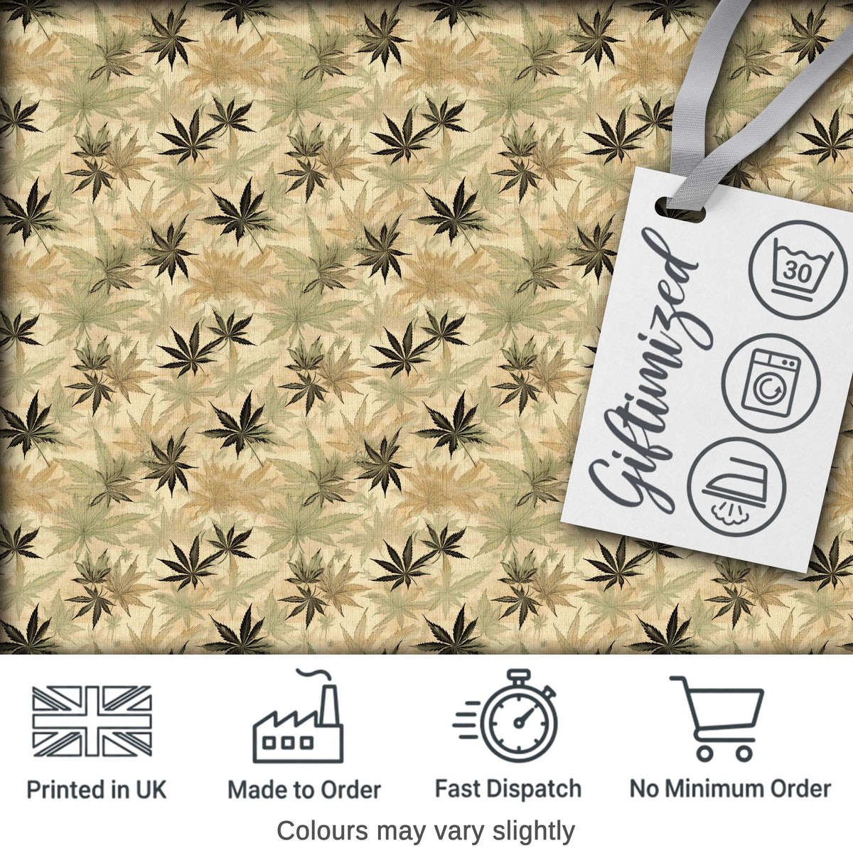 Vintage Beige and Brown Cannabis Leaf Seamless Pattern Digital Print Fabric by the Metre UK Sewing Quilting Textile