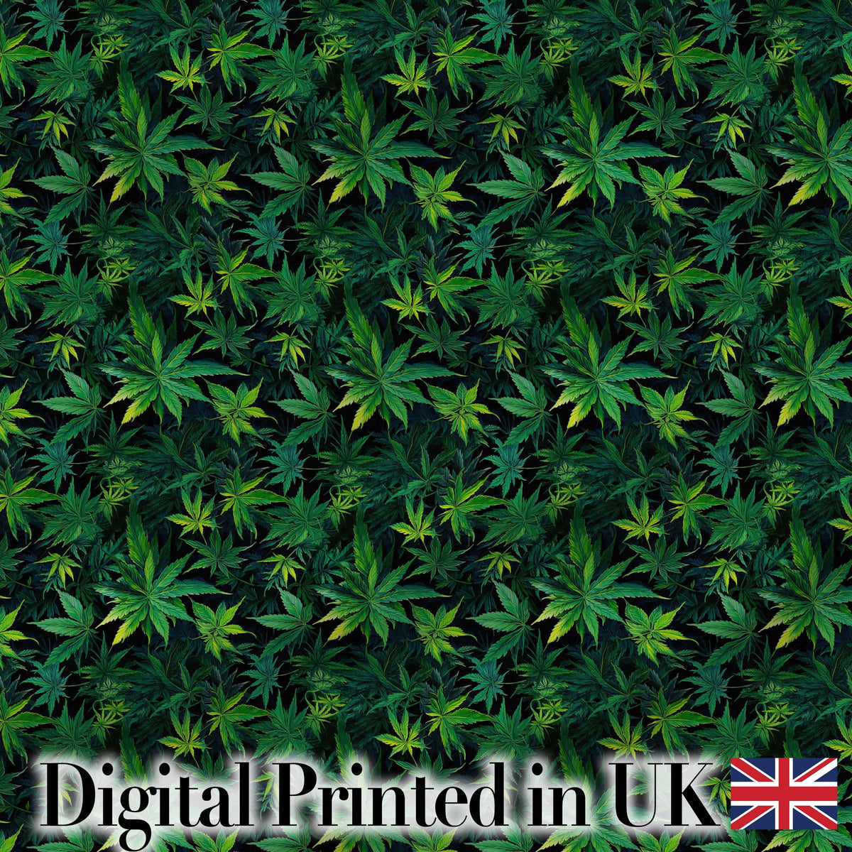 Deep Jungle Green Cannabis Foliage Dense Seamless Pattern Digital Print Fabric by the Metre UK Sewing Quilting Textile