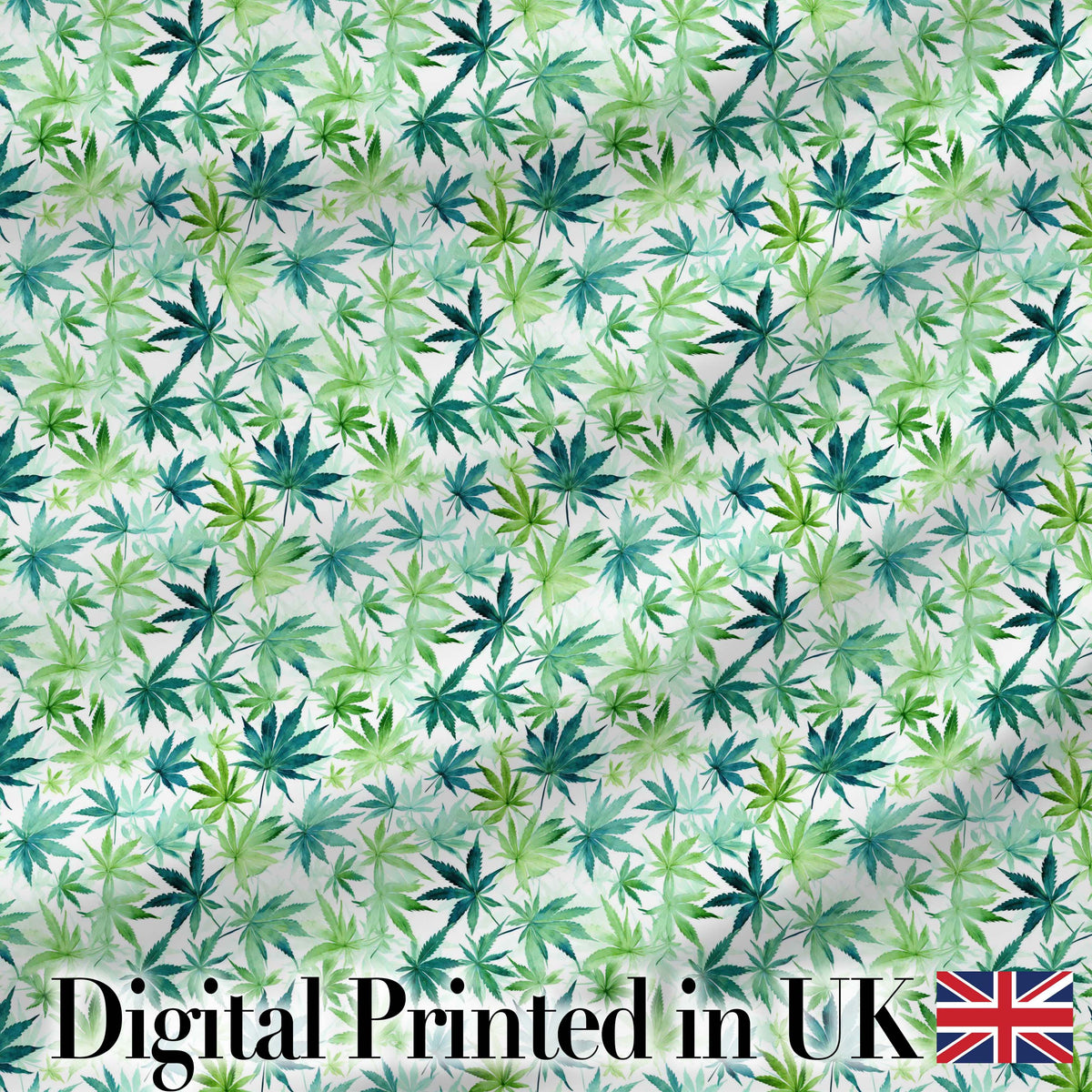 Light Green Blue Watercolor Cannabis Leaves Seamless Pattern Digital Print Fabric by the Metre UK Sewing Quilting Textile