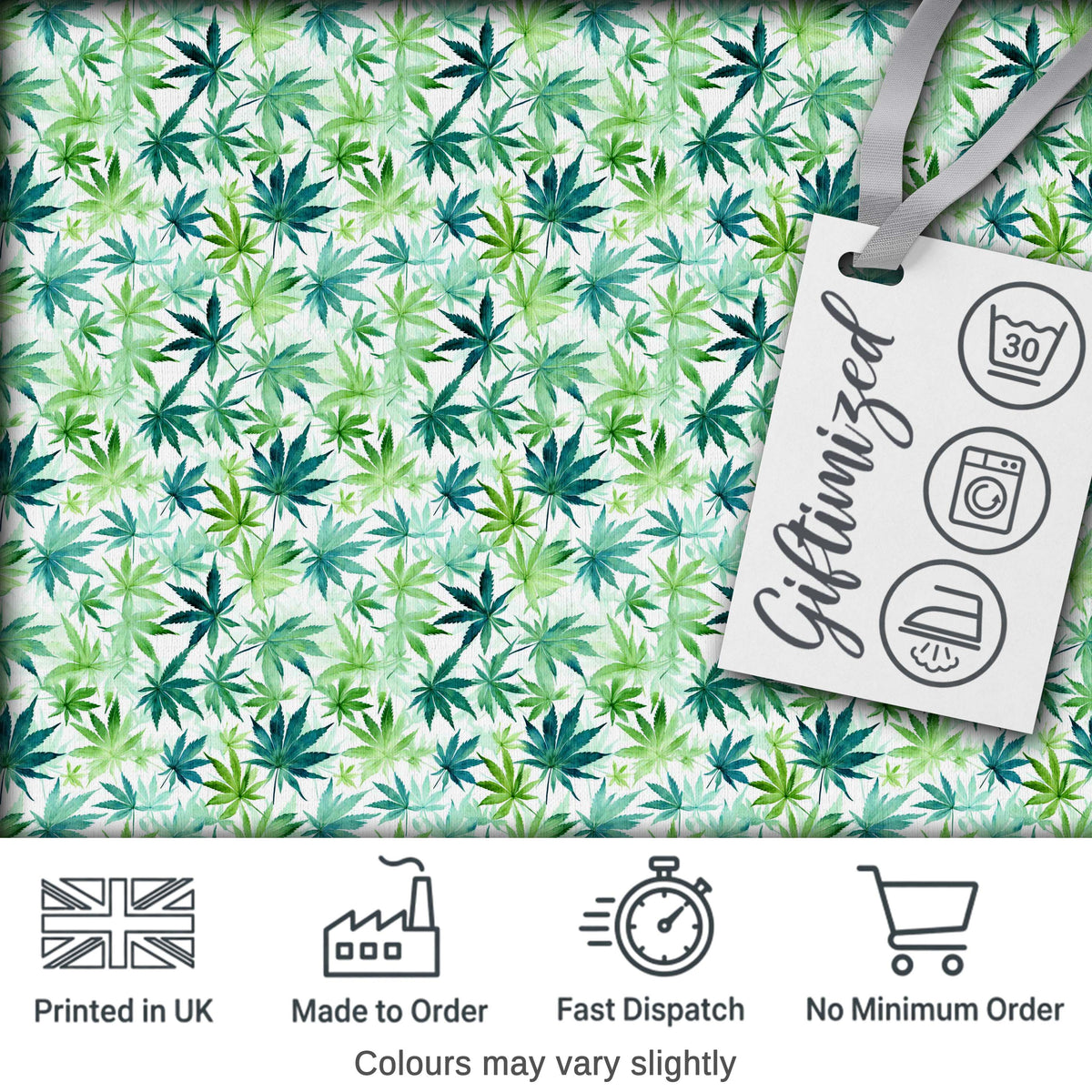 Light Green Blue Watercolor Cannabis Leaves Seamless Pattern Digital Print Fabric by the Metre UK Sewing Quilting Textile