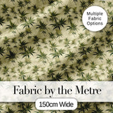 Vintage Olive Green Cannabis Leaves on Beige Seamless Pattern Digital Print Fabric by the Metre UK Sewing Quilting Textile