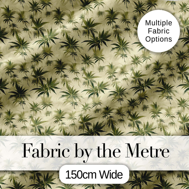Vintage Olive Green Cannabis Leaves on Beige Seamless Pattern Digital Print Fabric by the Metre UK Sewing Quilting Textile