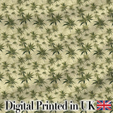 Vintage Olive Green Cannabis Leaves on Beige Seamless Pattern Digital Print Fabric by the Metre UK Sewing Quilting Textile