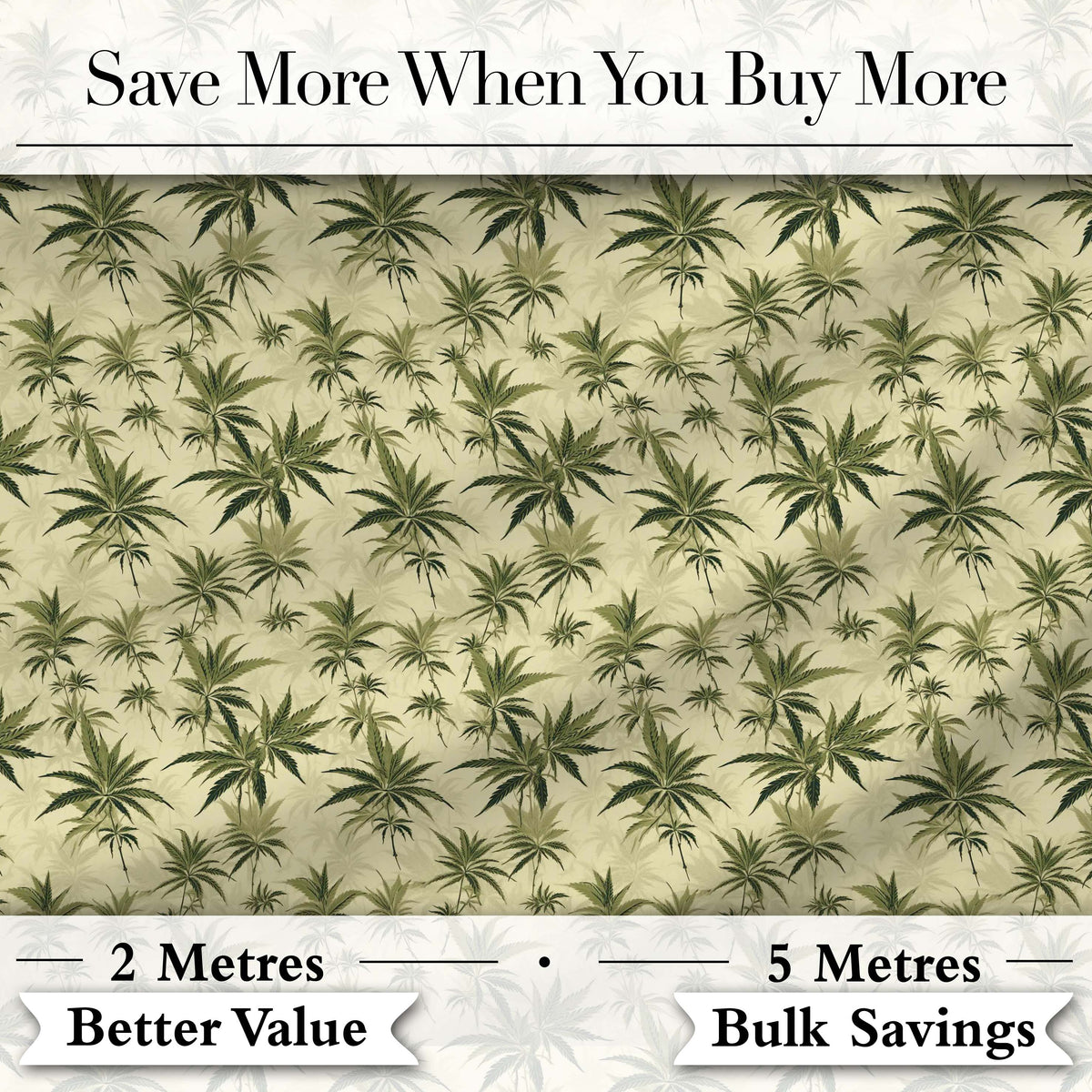 Vintage Olive Green Cannabis Leaves on Beige Seamless Pattern Digital Print Fabric by the Metre UK Sewing Quilting Textile