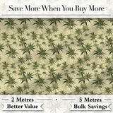Vintage Olive Green Cannabis Leaves on Beige Seamless Pattern Digital Print Fabric by the Metre UK Sewing Quilting Textile