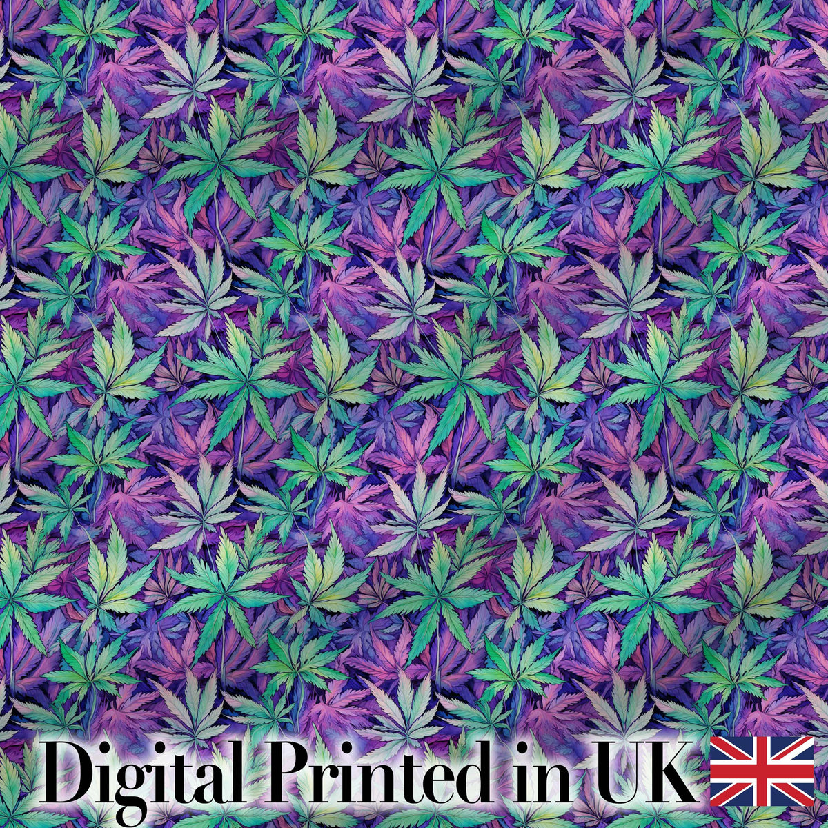 Vibrant Purple and Teal Cannabis Leaves Dense Seamless Pattern Digital Print Fabric by the Metre UK Sewing Quilting Textile