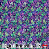 Vibrant Purple and Teal Cannabis Leaves Dense Seamless Pattern Digital Print Fabric by the Metre UK Sewing Quilting Textile