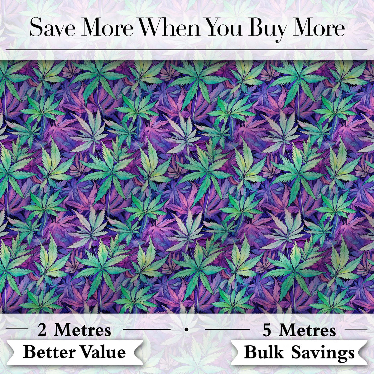Vibrant Purple and Teal Cannabis Leaves Dense Seamless Pattern Digital Print Fabric by the Metre UK Sewing Quilting Textile