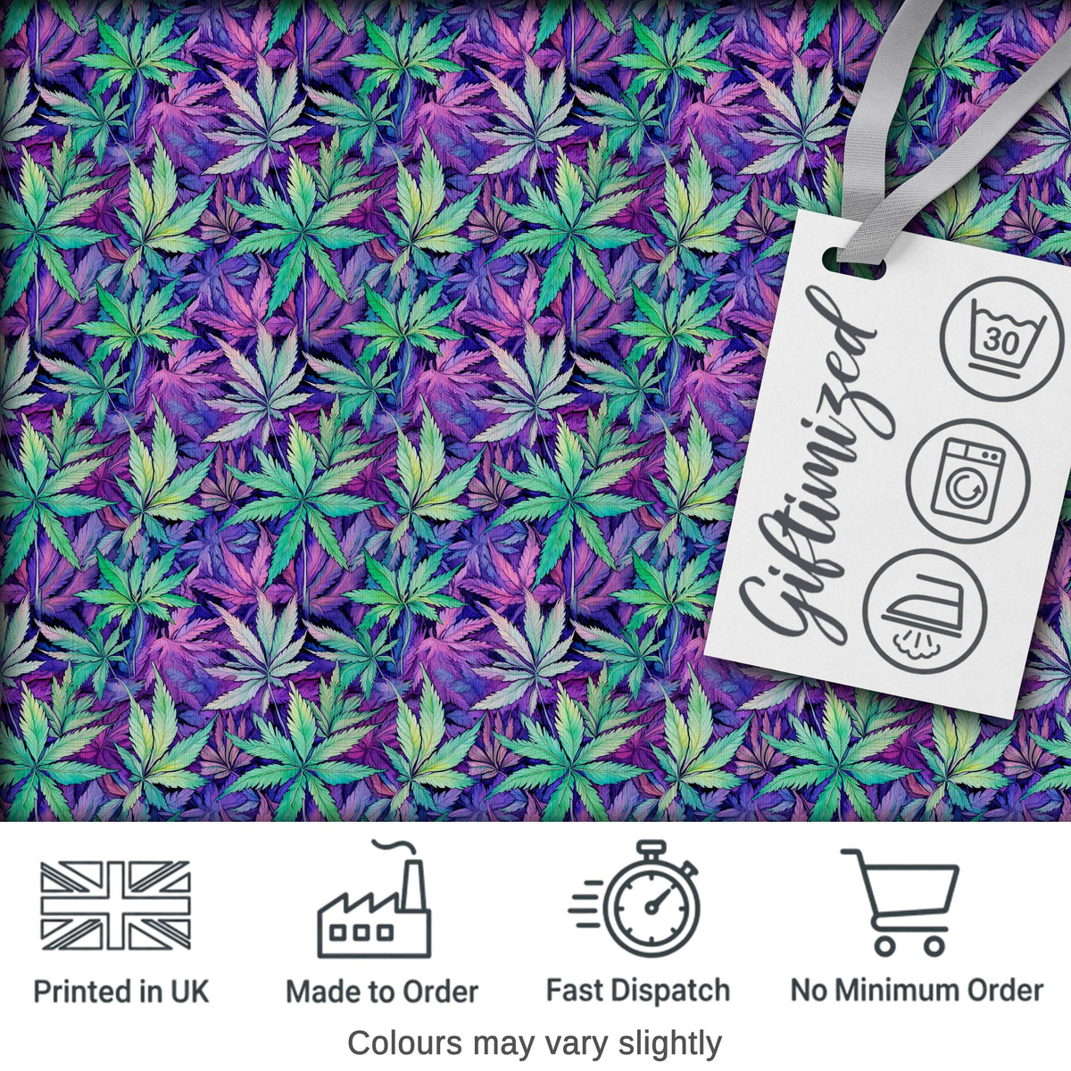 Vibrant Purple and Teal Cannabis Leaves Dense Seamless Pattern Digital Print Fabric by the Metre UK Sewing Quilting Textile
