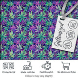 Vibrant Purple and Teal Cannabis Leaves Dense Seamless Pattern Digital Print Fabric by the Metre UK Sewing Quilting Textile