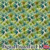 Soft Blue Green and Mustard Cannabis Leaves Seamless Pattern Digital Print Fabric by the Metre UK Sewing Quilting Textile