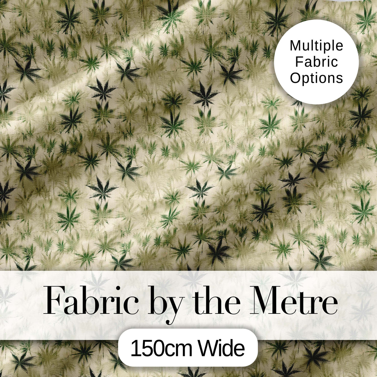 Faded Beige and Green Cannabis Leaf Vintage Seamless Pattern Digital Print Fabric by the Metre UK Sewing Quilting Textile