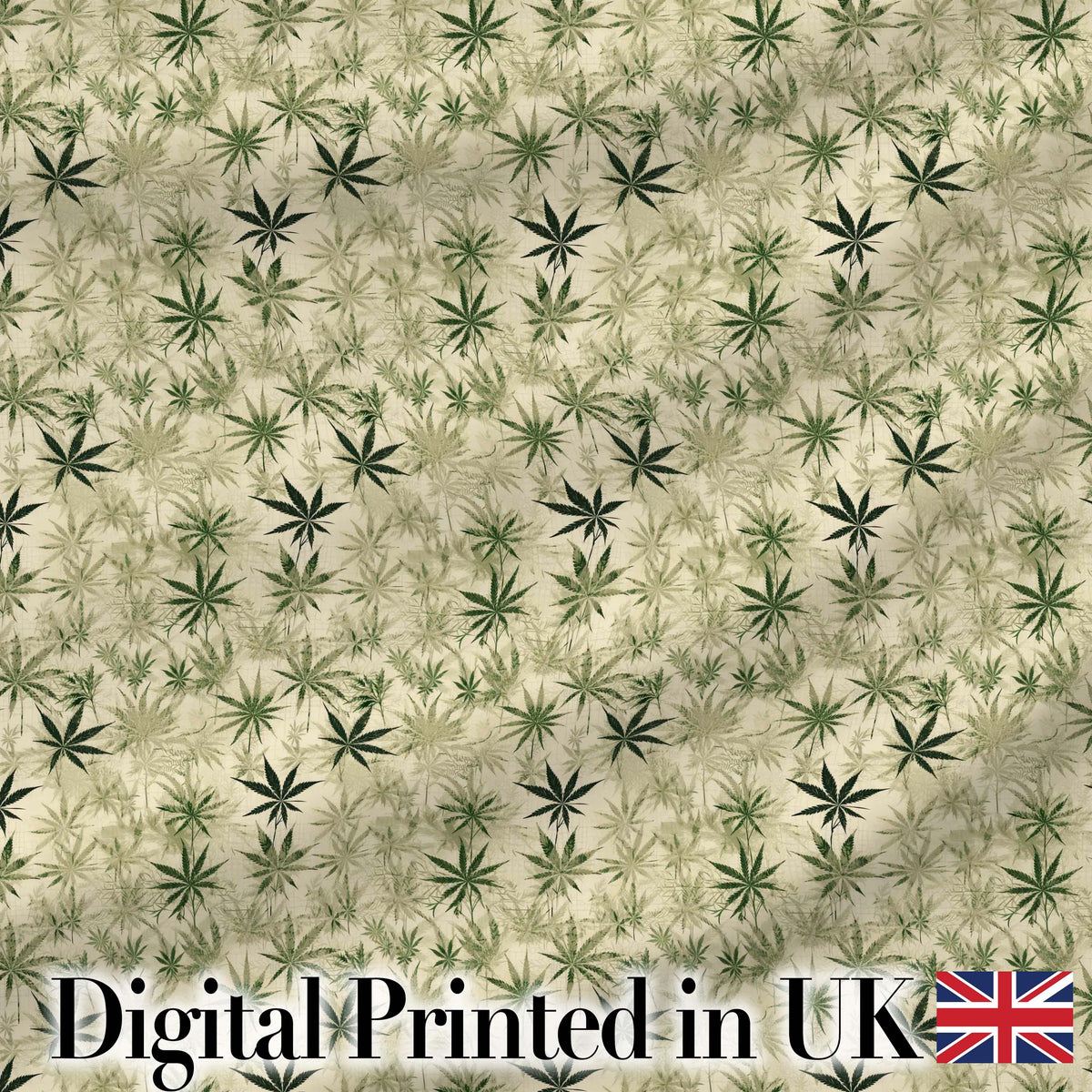 Faded Beige and Green Cannabis Leaf Vintage Seamless Pattern Digital Print Fabric by the Metre UK Sewing Quilting Textile