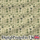 Faded Beige and Green Cannabis Leaf Vintage Seamless Pattern Digital Print Fabric by the Metre UK Sewing Quilting Textile