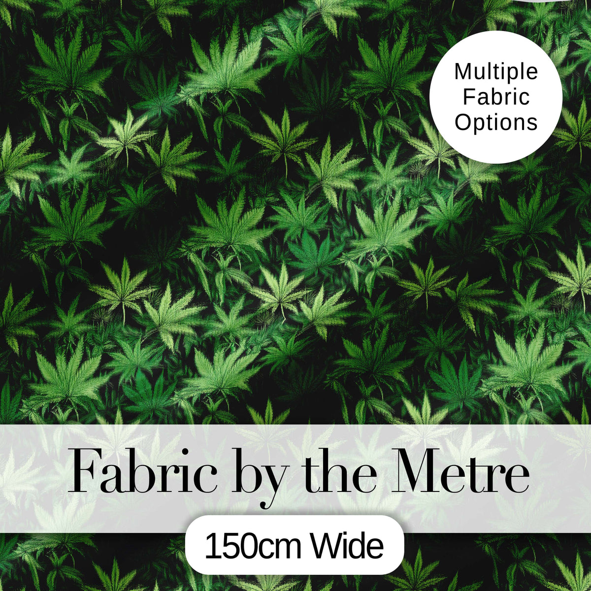 Deep Green Cannabis Jungle Foliage Seamless Pattern Digital Print Fabric by the Metre UK Sewing Quilting Textile