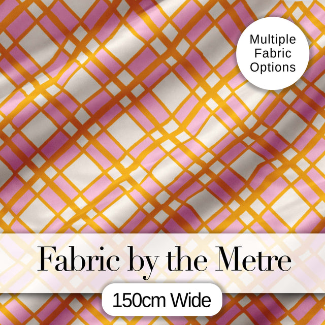 Layered Orange Pink Lattice Geometric Seamless Pattern Digital Print Fabric by the Metre UK Sewing Quilting Textile