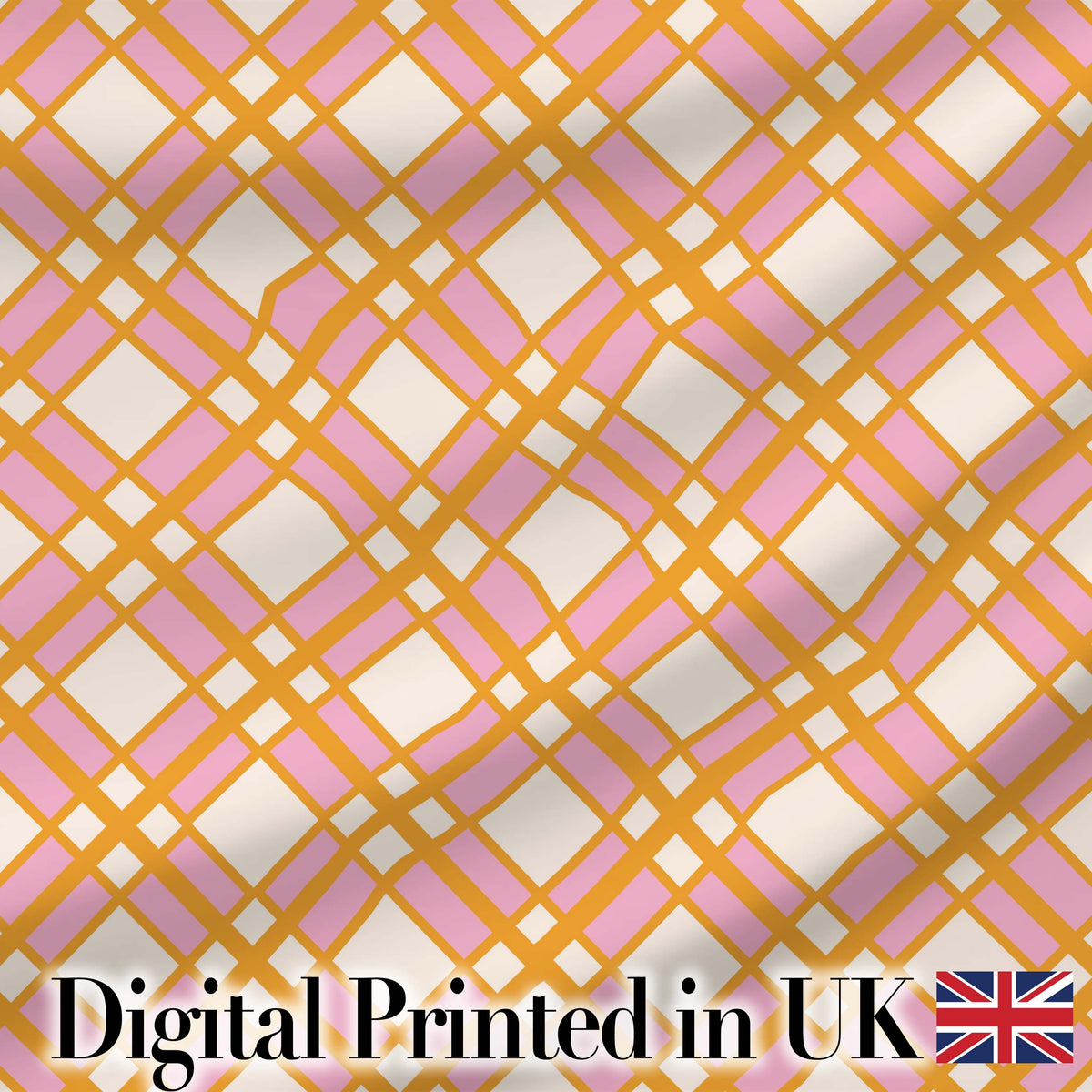 Layered Orange Pink Lattice Geometric Seamless Pattern Digital Print Fabric by the Metre UK Sewing Quilting Textile