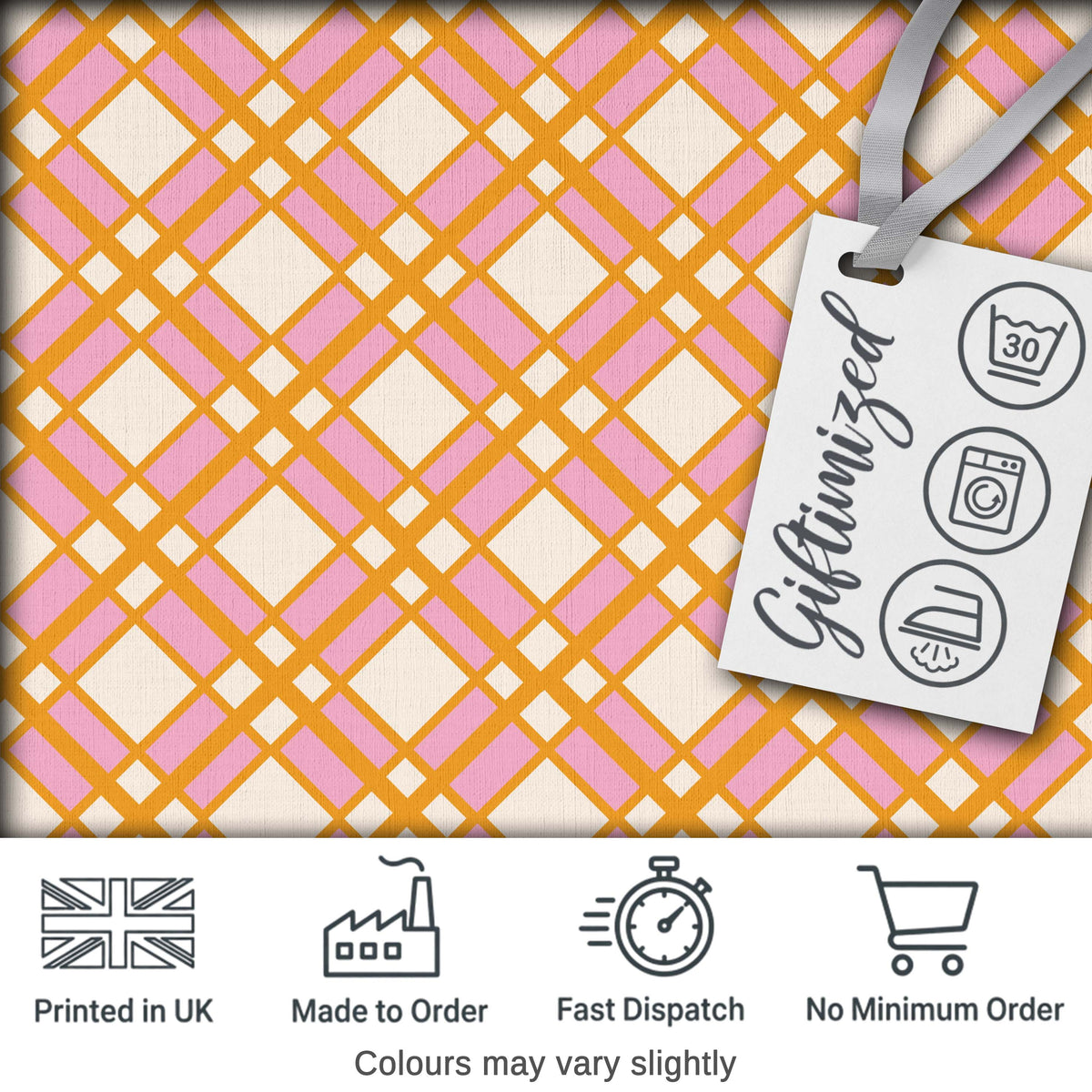 Layered Orange Pink Lattice Geometric Seamless Pattern Digital Print Fabric by the Metre UK Sewing Quilting Textile