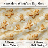 Cute Gingerbread Cookies on Soft Cloud Background Seamless Pattern Digital Print Fabric by the Metre UK Sewing Quilting Textile
