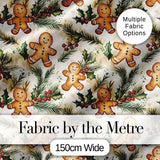 Cute Gingerbread Cookies with Holly and Pine Branches Seamless Pattern Digital Print Fabric by the Metre UK Sewing Quilting Textile
