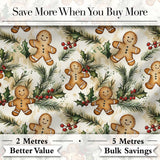 Cute Gingerbread Cookies with Holly and Pine Branches Seamless Pattern Digital Print Fabric by the Metre UK Sewing Quilting Textile