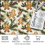 Cute Gingerbread Cookies with Holly and Pine Branches Seamless Pattern Digital Print Fabric by the Metre UK Sewing Quilting Textile