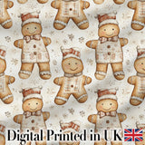 Cute Gingerbread Dolls in Winter Outfit Seamless Pattern Digital Print Fabric by the Metre UK Sewing Quilting Textile