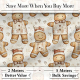 Cute Gingerbread Dolls in Winter Outfit Seamless Pattern Digital Print Fabric by the Metre UK Sewing Quilting Textile