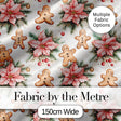 Cute Gingerbread Cookies with Poinsettia Flowers Seamless Pattern Digital Print Fabric by the Metre UK Sewing Quilting Textile