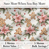Cute Gingerbread Cookies with Poinsettia Flowers Seamless Pattern Digital Print Fabric by the Metre UK Sewing Quilting Textile