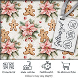 Cute Gingerbread Cookies with Poinsettia Flowers Seamless Pattern Digital Print Fabric by the Metre UK Sewing Quilting Textile