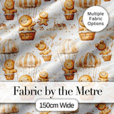 Cute Gingerbread Characters in Hot Air Balloons Seamless Pattern Digital Print Fabric by the Metre UK Sewing Quilting Textile