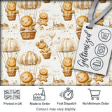 Cute Gingerbread Characters in Hot Air Balloons Seamless Pattern Digital Print Fabric by the Metre UK Sewing Quilting Textile
