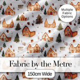 Cute Winter Village Gingerbread Houses Seamless Pattern Digital Print Fabric by the Metre UK Sewing Quilting Textile