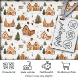 Cute Winter Village Gingerbread Houses Seamless Pattern Digital Print Fabric by the Metre UK Sewing Quilting Textile