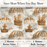 Cute Gingerbread Friends in Hot Air Balloons Vintage Style Seamless Pattern Digital Print Fabric by the Metre UK Sewing Quilting Textile