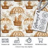 Cute Gingerbread Friends in Hot Air Balloons Vintage Style Seamless Pattern Digital Print Fabric by the Metre UK Sewing Quilting Textile