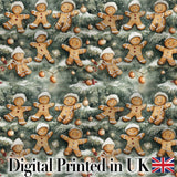 Cute Gingerbread Cookies on Christmas Tree Background Seamless Pattern Digital Print Fabric by the Metre UK Sewing Quilting Textile