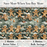 Cute Gingerbread Cookies on Christmas Tree Background Seamless Pattern Digital Print Fabric by the Metre UK Sewing Quilting Textile
