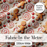 Cute Gingerbread Cookies with Swirl Candies and Bows Seamless Pattern Digital Print Fabric by the Metre UK Sewing Quilting Textile