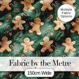 Cute Gingerbread Cookies on Green Festive Background Seamless Pattern Digital Print Fabric by the Metre UK Sewing Quilting Textile