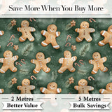 Cute Gingerbread Cookies on Green Festive Background Seamless Pattern Digital Print Fabric by the Metre UK Sewing Quilting Textile